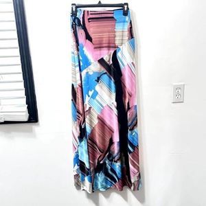 VKY&Co Maxi Floor Length Skirt W/Ruffle & Abstract Colors, Multi Sizes